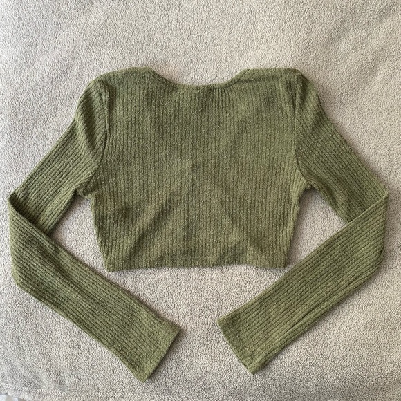 TOPSHOP Cropped Ribbed Green Cardigan - Picture 3 of 3